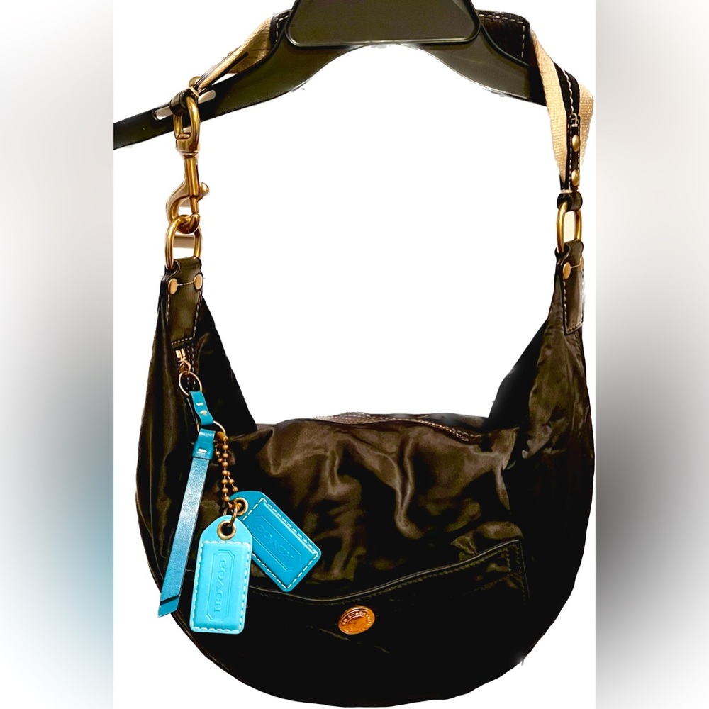Coach Women's Black & Teal Sateen Hobo Bag #M05J-117, Excel Vintage Condition